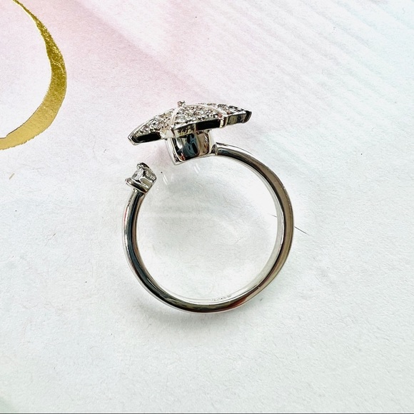 Umbrella Fancy Fidget Spinner Crystal CZ Rotating Silver Ring Resizable - Picture 4 of 5